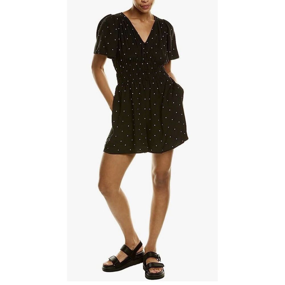 Madewell Women's Size 2 Sophia Romper in Square Dot Black W/Pockets Short